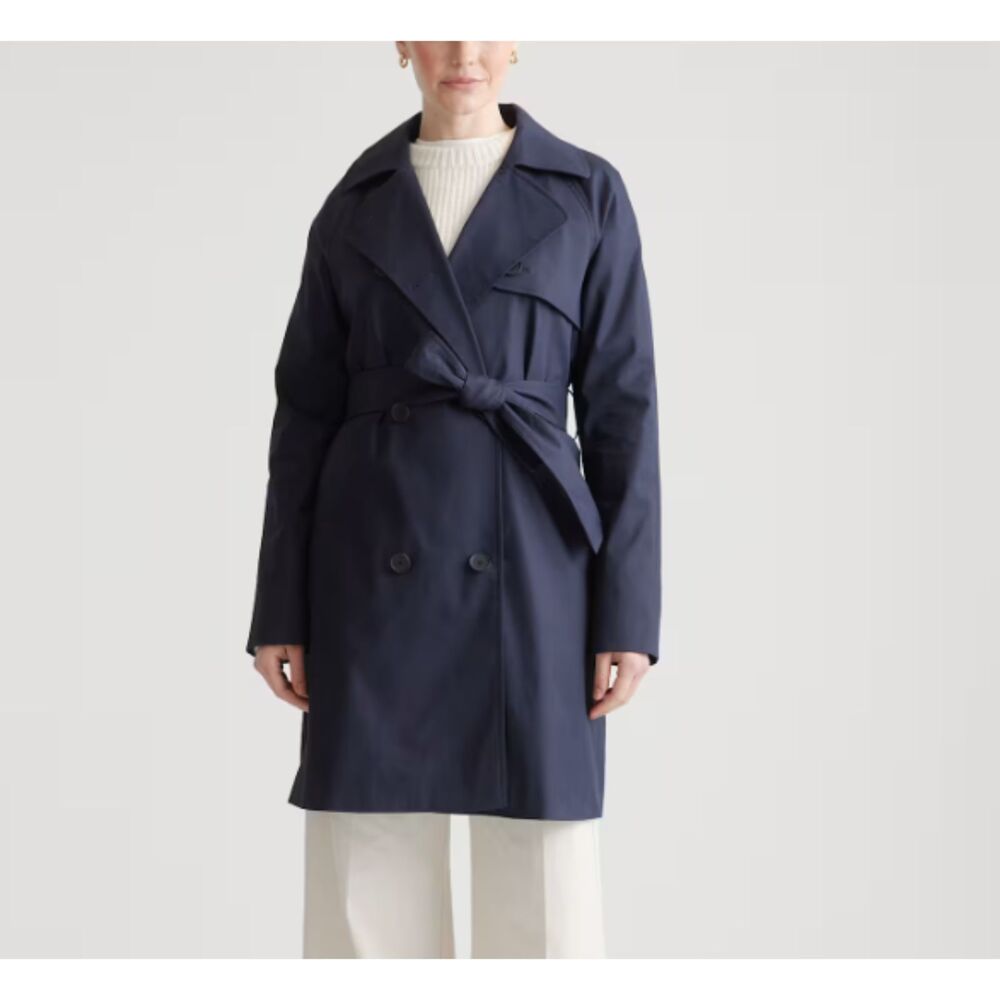 Quince Comfort Stretch Trench Coat Navy L NWT